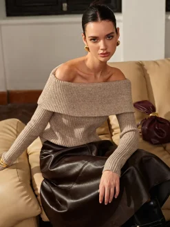 Best Wool-Blend Plain Off-Shoulder Sweater Sweater Tops|Sweaters & Cardigans