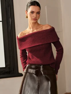 Best Wool-Blend Plain Off-Shoulder Sweater Sweater Tops|Sweaters & Cardigans