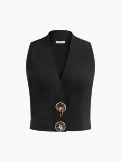Discount Wool-Blend Rhinestone-Button Sweater Vest Sweater Vests|Sweaters & Cardigans