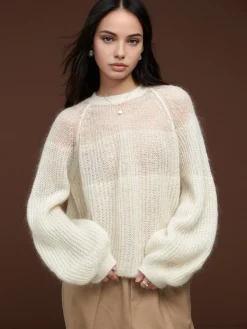 New Wool-Blend Semi-Sheer Shift Knit Top Knitwear|Tops
