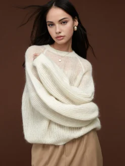New Wool-Blend Semi-Sheer Shift Knit Top Knitwear|Tops