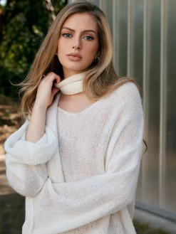 Hot Wool-Blend Semi-Sheer Sweater With Scarf Sweater Tops|Sweaters & Cardigans
