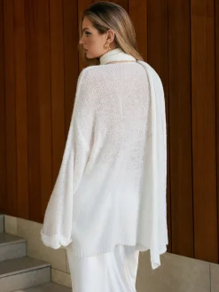 Hot Wool-Blend Semi-Sheer Sweater With Scarf Sweater Tops|Sweaters & Cardigans