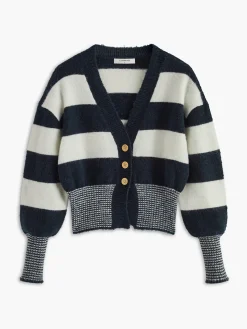 Clearance Wool-Blend Striped Cinched Cardigan Cardigans|Sweaters & Cardigans