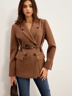 Outlet Wool-Blend Textured Belted Blazer Outerwear|Blazers
