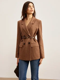Outlet Wool-Blend Textured Belted Blazer Outerwear|Blazers