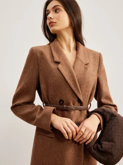Outlet Wool-Blend Textured Belted Blazer Outerwear|Blazers