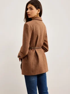 Outlet Wool-Blend Textured Belted Blazer Outerwear|Blazers