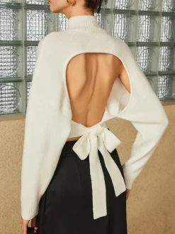 Clearance Wool-Blend Tie Open Back Sweater Sweater Tops|Sweaters & Cardigans