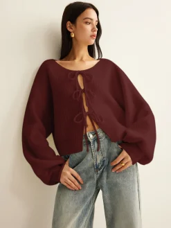 Clearance Wool-Blend Tie-Front Cardigan Cardigans|Sweaters & Cardigans