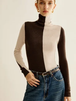 Wool-Blend Turtleneck Color Block Knit Top Sweater Tops|Sweaters & Cardigans