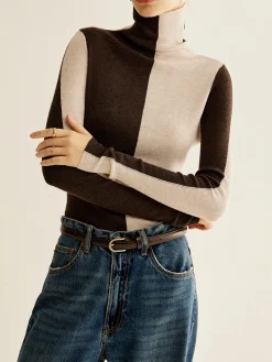 Wool-Blend Turtleneck Color Block Knit Top Sweater Tops|Sweaters & Cardigans