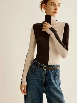 Wool-Blend Turtleneck Color Block Knit Top Sweater Tops|Sweaters & Cardigans