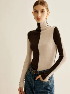 Wool-Blend Turtleneck Color Block Knit Top Sweater Tops|Sweaters & Cardigans