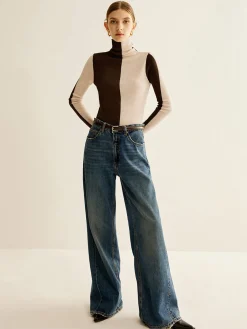 Wool-Blend Turtleneck Color Block Knit Top Sweater Tops|Sweaters & Cardigans