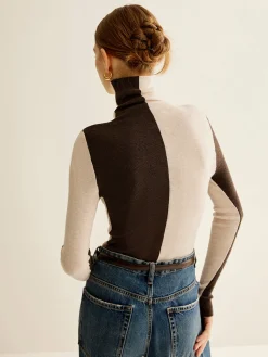 Wool-Blend Turtleneck Color Block Knit Top Sweater Tops|Sweaters & Cardigans
