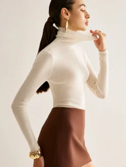 Wool-Blend Turtleneck Piping Sweater Sweater Tops|Sweaters & Cardigans
