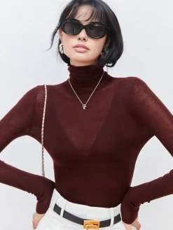Clearance Wool-Blend Turtleneck Sheer Sweater Sweater Tops|Sweaters & Cardigans