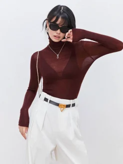 Clearance Wool-Blend Turtleneck Sheer Sweater Sweater Tops|Sweaters & Cardigans