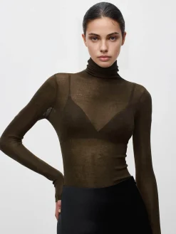 Hot Wool-Blend Turtleneck Sheer Sweater Sweater Tops|Sweaters & Cardigans