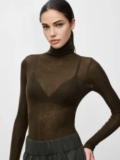 Hot Wool-Blend Turtleneck Sheer Sweater Sweater Tops|Sweaters & Cardigans