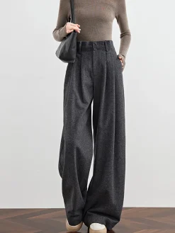 New Wool-Blend Tweed Pleated Pants Pants|Bottoms