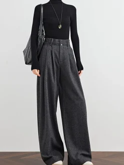 New Wool-Blend Tweed Pleated Pants Pants|Bottoms