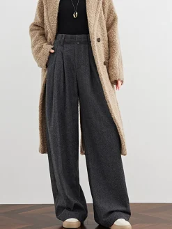 New Wool-Blend Tweed Pleated Pants Pants|Bottoms