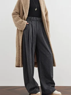 New Wool-Blend Tweed Pleated Pants Pants|Bottoms