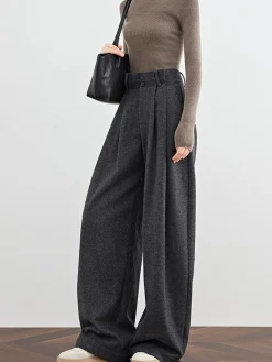New Wool-Blend Tweed Pleated Pants Pants|Bottoms