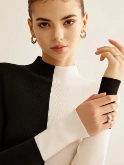 Hot Wool-Blend Two Tone Skinny Knit Top Sweater Tops|Sweaters & Cardigans