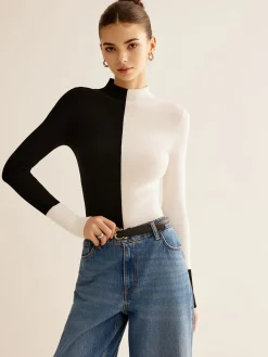 Hot Wool-Blend Two Tone Skinny Knit Top Sweater Tops|Sweaters & Cardigans