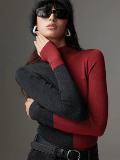 Hot Wool-Blend Two Tone Skinny Knit Top Sweater Tops|Sweaters & Cardigans