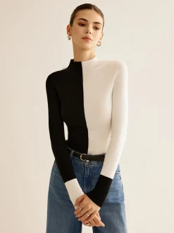 Clearance Wool-Blend Two Tone Skinny Knit Top Sweater Tops|Sweaters & Cardigans