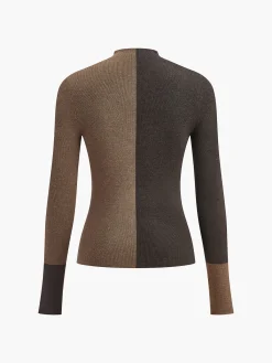 Clearance Wool-Blend Two Tone Skinny Knit Top Sweater Tops|Sweaters & Cardigans