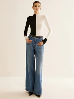Clearance Wool-Blend Two Tone Skinny Knit Top Sweater Tops|Sweaters & Cardigans