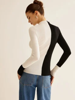 Clearance Wool-Blend Two Tone Skinny Knit Top Sweater Tops|Sweaters & Cardigans
