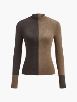 Clearance Wool-Blend Two Tone Skinny Knit Top Sweater Tops|Sweaters & Cardigans