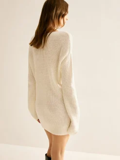 Discount Wool-Blend V-Neck Sweater Dress Without Belt White Dresses|Sweater Dresses