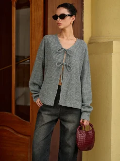 Outlet Wool-Blend V-Neck Tie Front Cardigan Cardigans|Sweaters & Cardigans