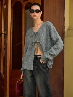 Outlet Wool-Blend V-Neck Tie Front Cardigan Cardigans|Sweaters & Cardigans