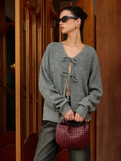 Outlet Wool-Blend V-Neck Tie Front Cardigan Cardigans|Sweaters & Cardigans