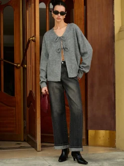 Outlet Wool-Blend V-Neck Tie Front Cardigan Cardigans|Sweaters & Cardigans