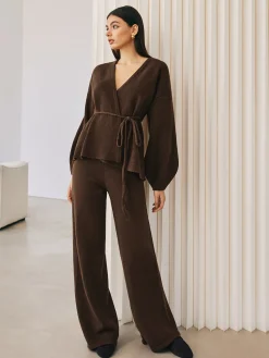Best Wrap Belted Sweater Pants Set Sweater Tops|Sweaters & Cardigans