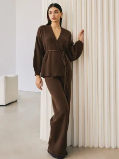 Best Wrap Belted Sweater Pants Set Sweater Tops|Sweaters & Cardigans