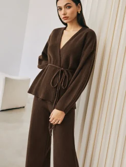 Best Wrap Belted Sweater Pants Set Sweater Tops|Sweaters & Cardigans
