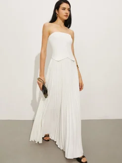 Hot Wrap Off-Shoulder Pleated Dress White Dresses|Casual Dresses