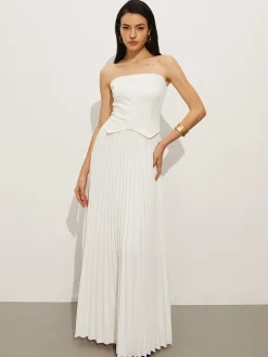 Hot Wrap Off-Shoulder Pleated Dress White Dresses|Casual Dresses