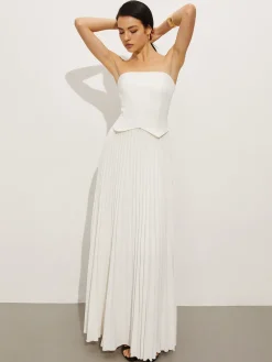 Hot Wrap Off-Shoulder Pleated Dress White Dresses|Casual Dresses