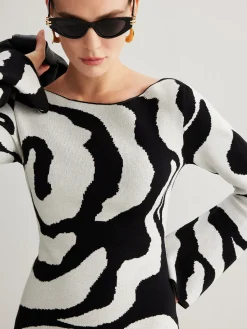 New Zebra Bell Sleeve Sweater Dress White Dresses|Sweater Dresses
